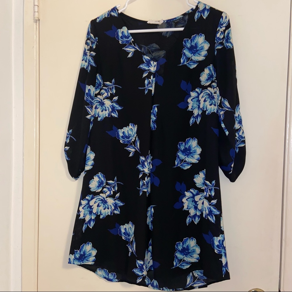 *MOVING SALE* Lush floral black dress blue flowers